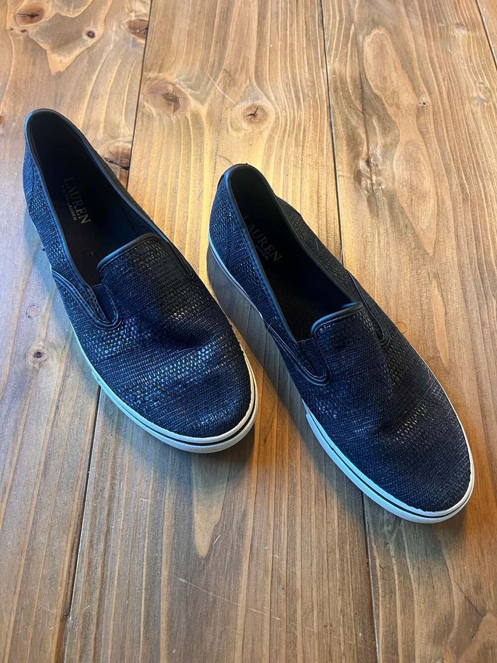 Ralph Lauren Navy Textured Slip-On Flats